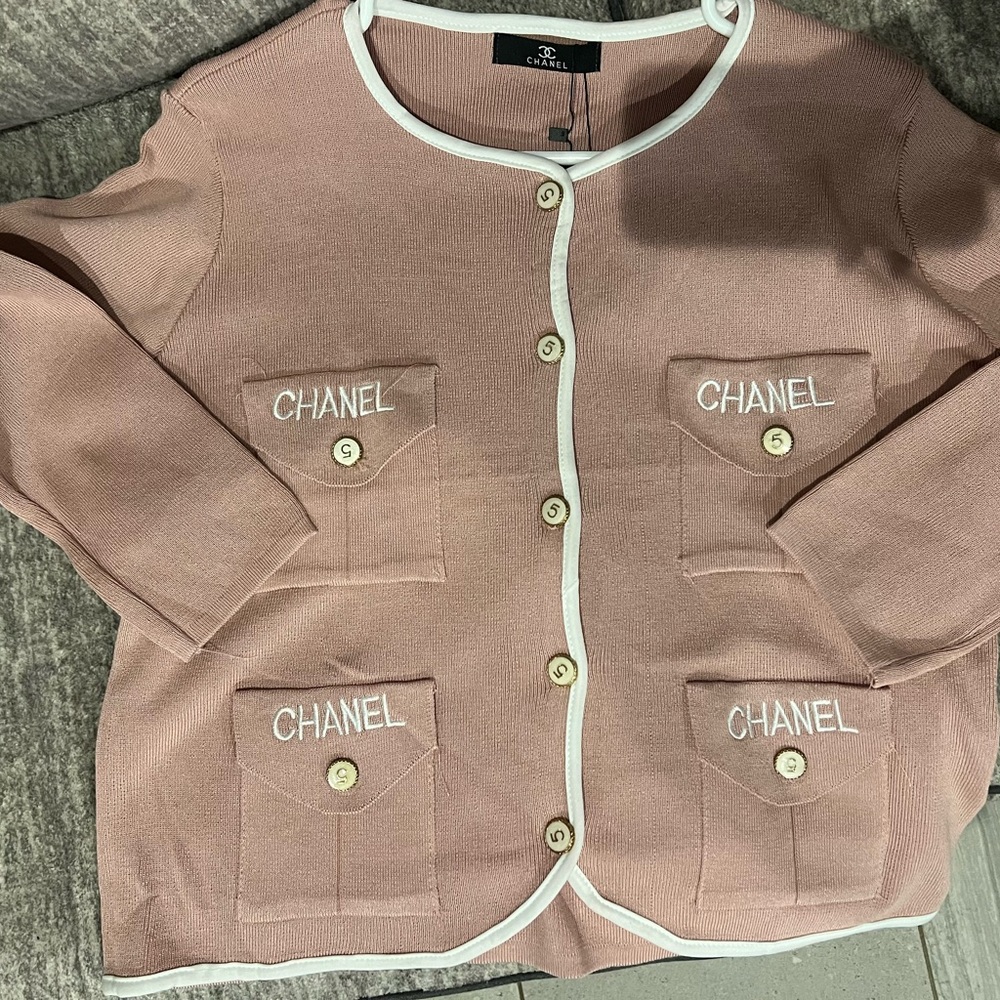 Chanel Blush Cardigan with Ivory Accents PERFECT FOR SPRING